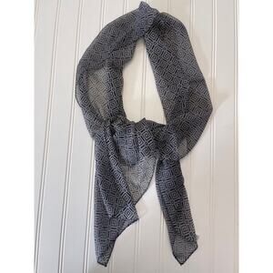 Vintage Talbots Navy Blue Geometric Squares 100% Silk Oblong‎ Scarf